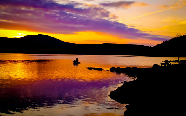 Lake sunset mountain purple yellow free wallpaper for desktop - medium preview image