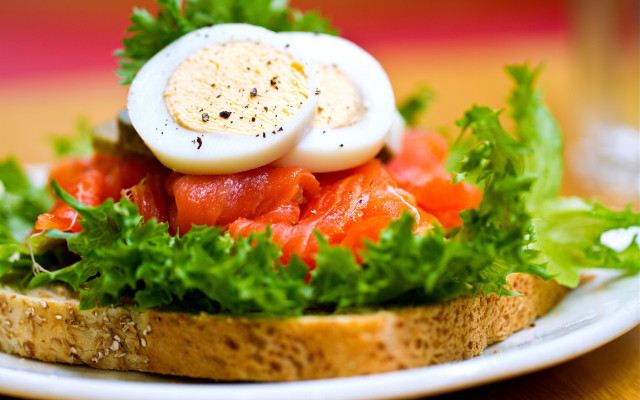 Plate sandwich eggs salmon table free wallpaper for desktop - medium preview image