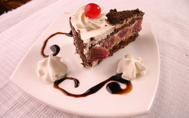 Cake cherry icecream chocolate plate free wallpaper for desktop - medium preview image