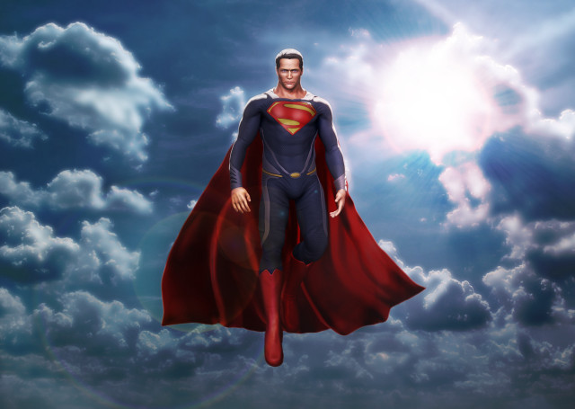Man superman suit flying clouds free wallpaper for desktop - medium preview image