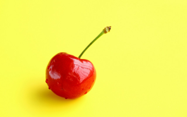 Red apple yellow background stem free wallpaper for desktop - medium preview image