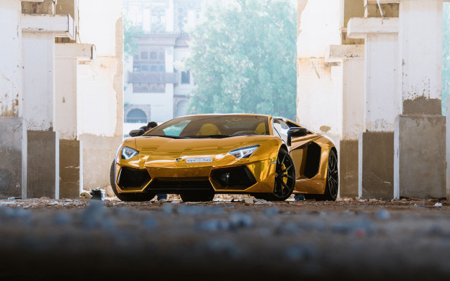 Yellow sports car parking lot #15 free wallpaper for desktop - medium preview image