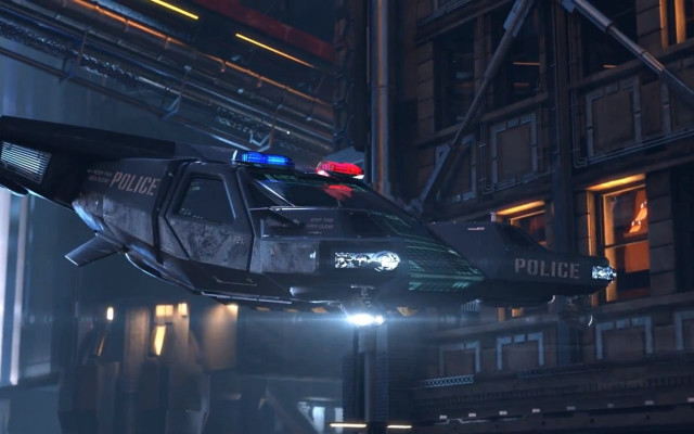Police car flying city night free wallpaper for desktop - medium preview image