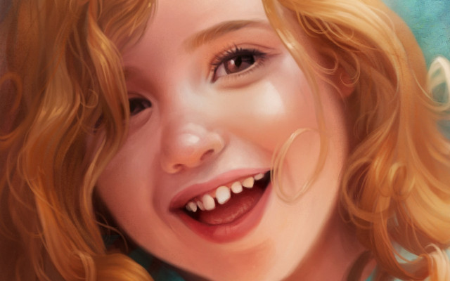 Blonde woman smiling blue green free wallpaper for desktop - medium preview image