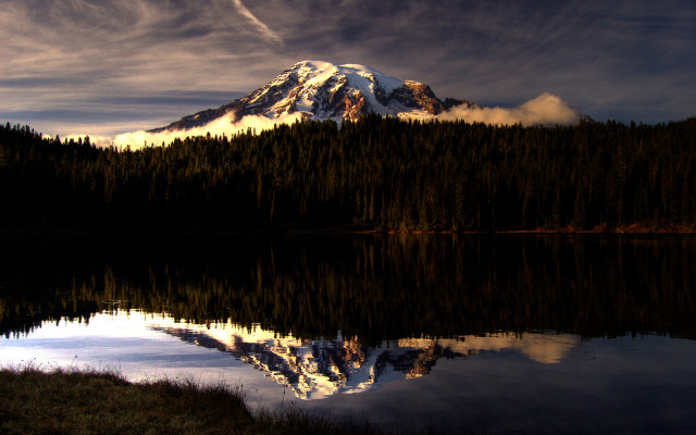 Mountain reflection clouds forest lake free wallpaper for desktop - medium preview image
