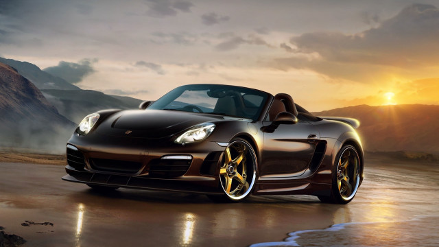 Brown sports car wet road free wallpaper for desktop - medium preview image