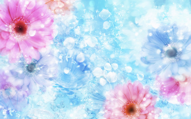 Flowers blue background bubbles water free wallpaper for desktop - medium preview image