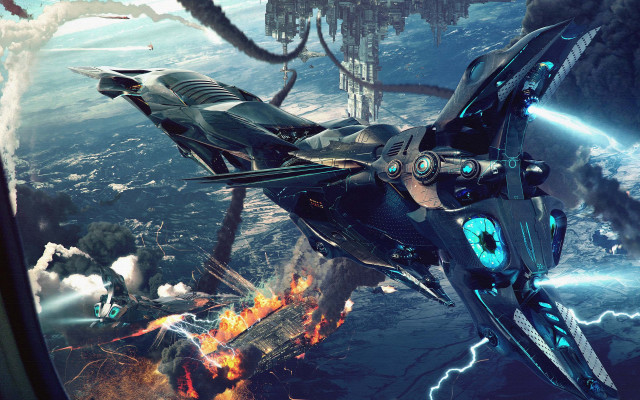 Futuristic fighter jet cloudy sky #2 free wallpaper for desktop - medium preview image