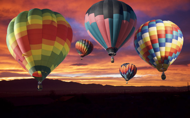 Hot air balloons sunset mountains free wallpaper for desktop - medium preview image