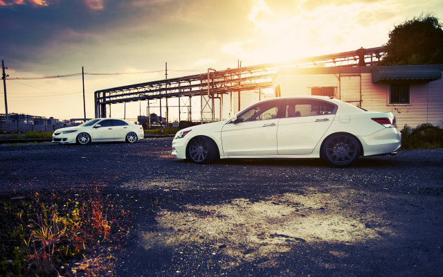 White cars sunset cityscape night free wallpaper for desktop - medium preview image