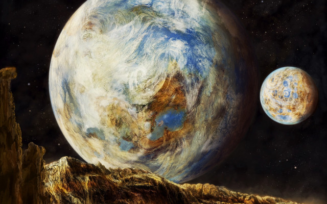 Planet star mountain space aurora free wallpaper for desktop - medium preview image