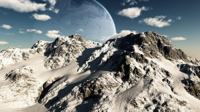 Mountain range planet sky ocean free wallpaper for desktop - medium preview image