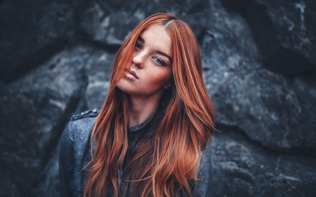 Red haired woman forest winter free wallpaper for desktop - medium preview image