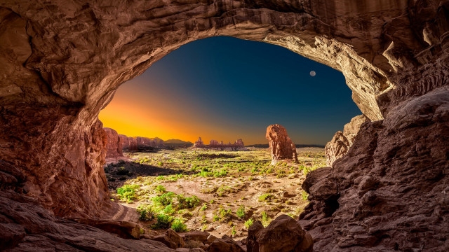 Cave desert moon landscape bridge free wallpaper for desktop - medium preview image