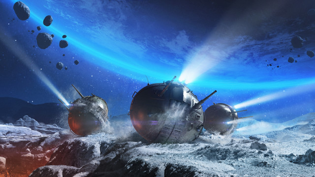 Space station rocky surface bright free wallpaper for desktop - medium preview image