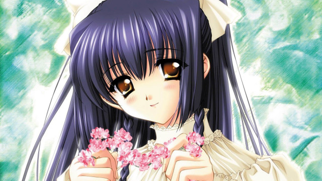 Girl long hair holding flowers free wallpaper for desktop - medium preview image