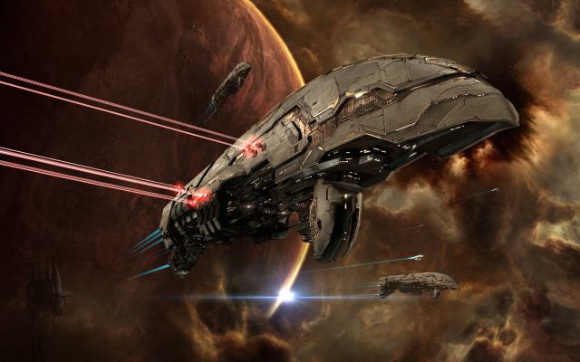 Red light spaceship starry sky free wallpaper for desktop - medium preview image