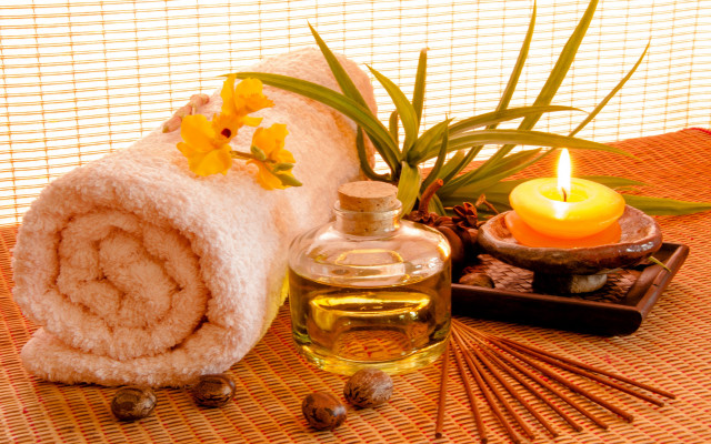 Spa candle towels flowers rocks free wallpaper for desktop - medium preview image