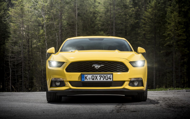 Yellow mustang forest car digital free wallpaper for desktop - medium preview image