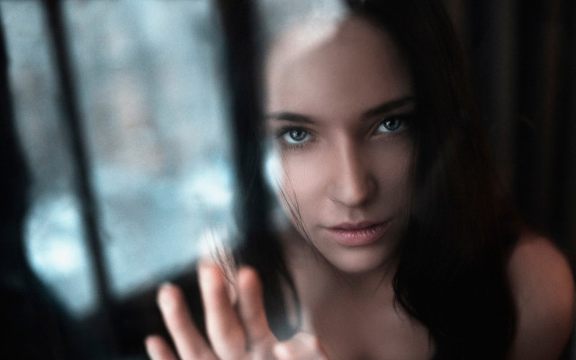 Woman looking through window long free wallpaper for desktop - medium preview image