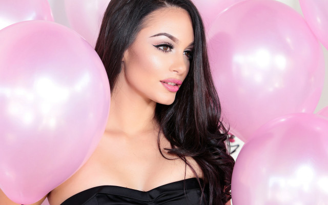 Woman pink balloons partial face free wallpaper for desktop - medium preview image