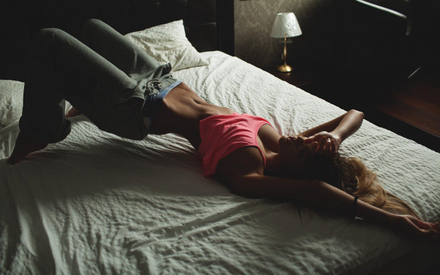 Woman bed lamp denim dark free wallpaper for desktop - medium preview image