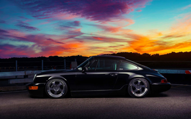 Black porsche sunset cloudy sky free wallpaper for desktop - medium preview image