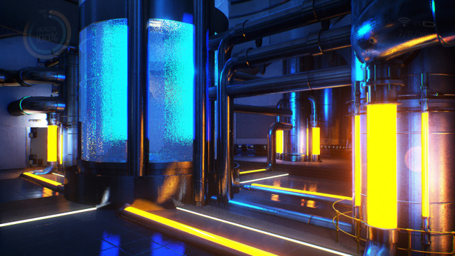 Industrial facility holography neon city free wallpaper for desktop - medium preview image