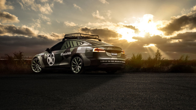 Sunset car clouds mountains panfuturism free wallpaper for desktop - medium preview image