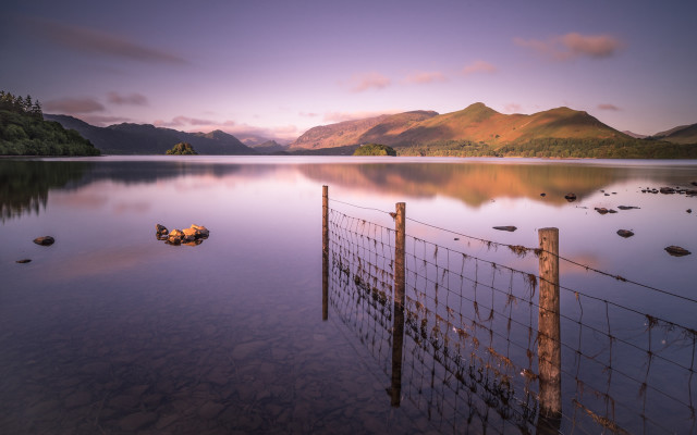 Fence water mountain lake boat free wallpaper for desktop - medium preview image