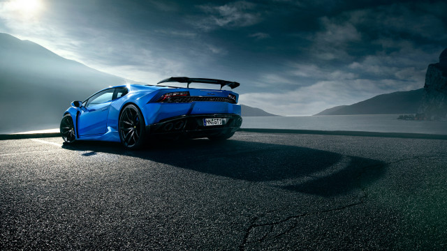 Blue sports car surfboard cloudy free wallpaper for desktop - medium preview image
