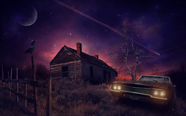 Gothic matte painting fullmoon house free wallpaper for desktop - medium preview image