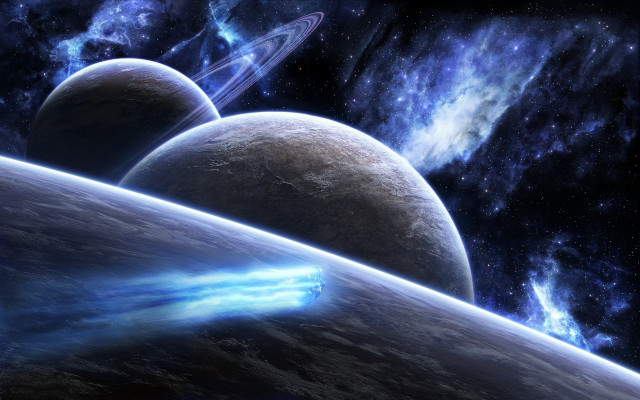 Space planets stars blue light free wallpaper for desktop - medium preview image