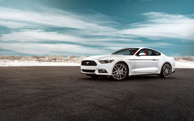 White mustang parking lot clouds free wallpaper for desktop - medium preview image