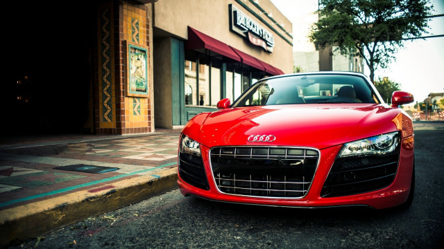 Red car street building sign #2 free wallpaper for desktop - medium preview image