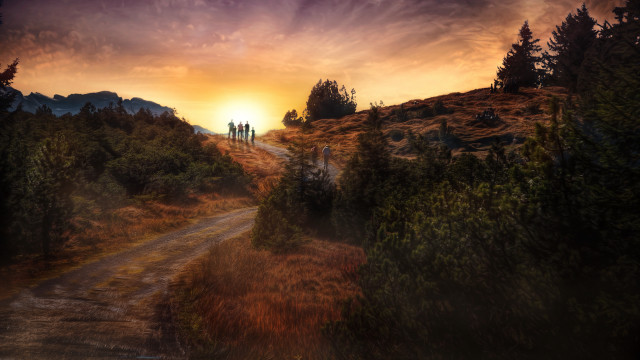 Sunset dirt road mountains ada free wallpaper for desktop - medium preview image