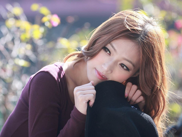 Redhair hat leaning bench photorealistic free wallpaper for desktop - medium preview image