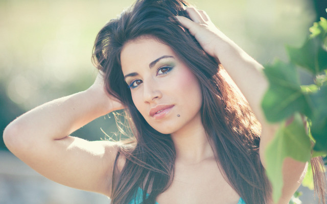 Woman blue bikini wind portrait free wallpaper for desktop - medium preview image