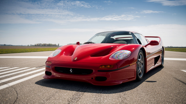 Red sports car road field free wallpaper for desktop - medium preview image