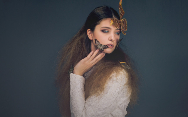 Woman butterfly face head fashion #2 free wallpaper for desktop - medium preview image