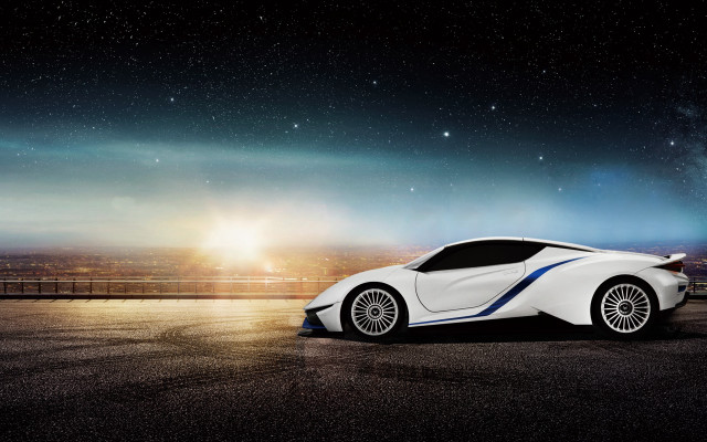 Futuristic car night starry sky free wallpaper for desktop - medium preview image