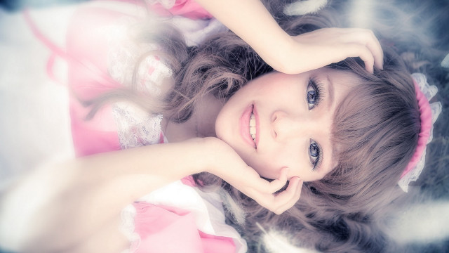 Girl smiling anime rococo photorealistic free wallpaper for desktop - medium preview image