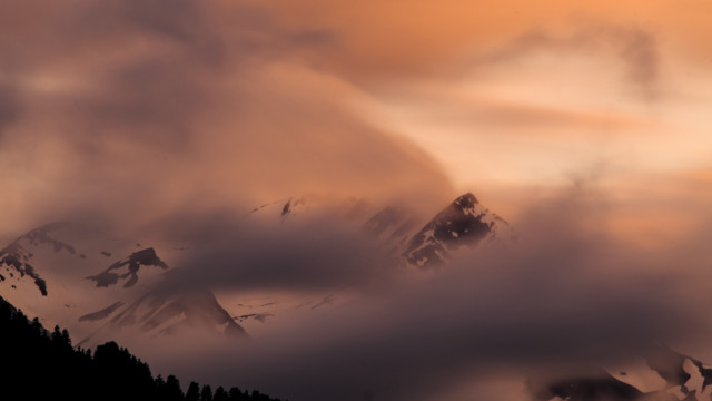 Mountain clouds trees birds dusk free wallpaper for desktop - medium preview image