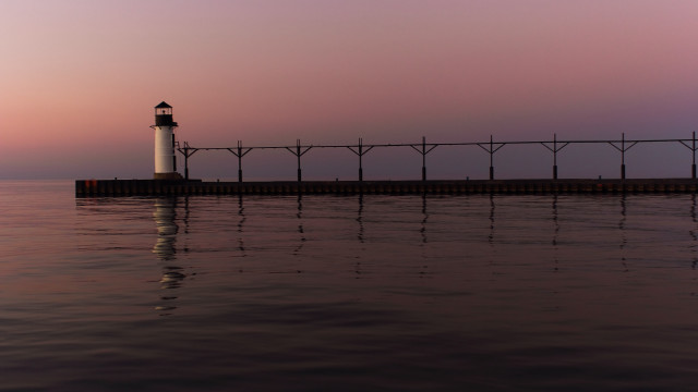 Lighthouse pier ocean sunset fence free wallpaper for desktop - medium preview image