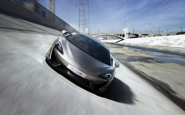 Silver sports car bridge powerlines free wallpaper for desktop - medium preview image