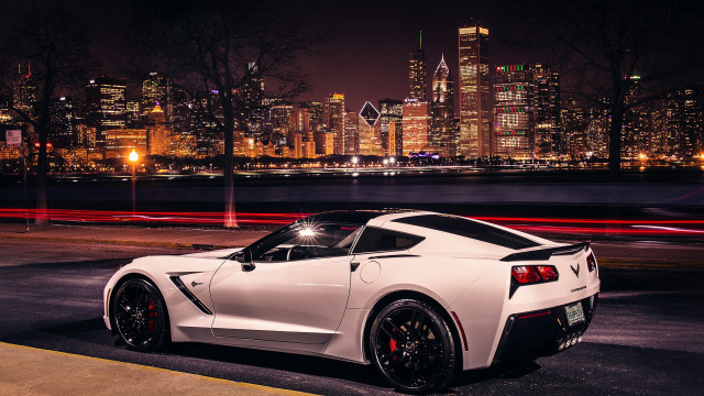 White sports car city skyline #7 free wallpaper for desktop - medium preview image