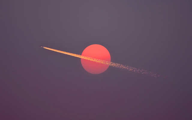 Jet redball contrail sky moon free wallpaper for desktop - medium preview image