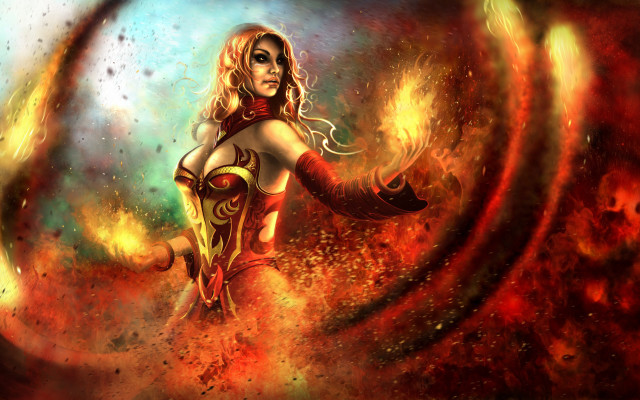 Fire woman autumn leaves magic free wallpaper for desktop - medium preview image