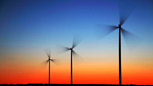 Wind turbines sunset blue sky free wallpaper for desktop - medium preview image