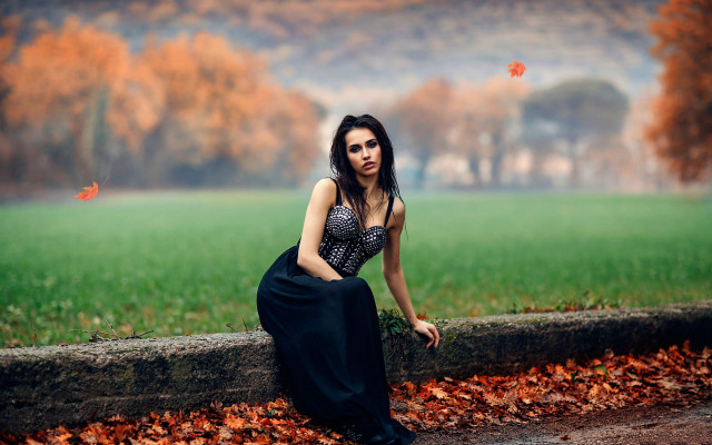 Woman dress leaves gothic art free wallpaper for desktop - medium preview image